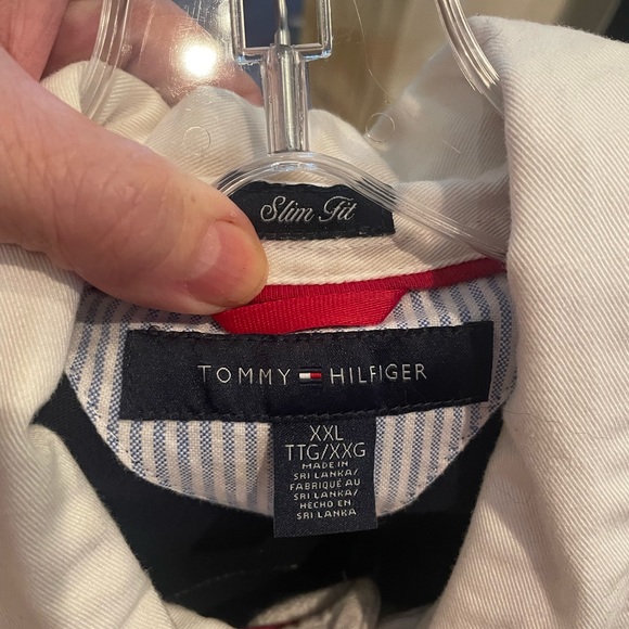 VTG Tommy Hilfiger Colorblock big patch multicolor Polo slim fit XXl - Picture 8 of 9